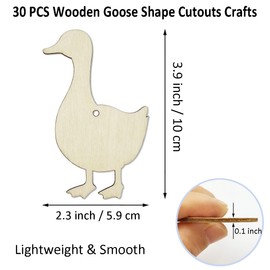 30 Pack 4 Inch Wood Goose Cutouts Unfinished Wooden Goose Crafts for DIY Home Hanging Decors