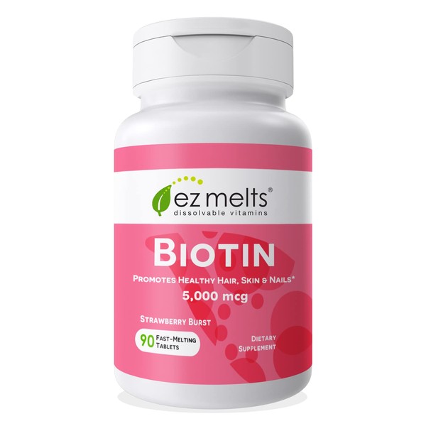 EZ Melts Dissolvable Biotin 5,000 mcg, Hair, Skin & Nail Support, Sugar-Free, 3-Month Supply
