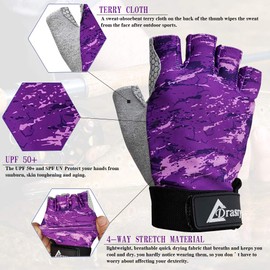 Drasry UV Fishing Gloves Fingerless Sun Protection Men Women UPF50+SPF for Fishing Kayaking Paddling Hiking Sailing Rowing Driving Canoeing Glove (Purple, S)