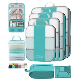 8 Set Compression Packing Cubes for Travel Essentials,Compressible Expandable Packing Cubes for Suitcase,OlarHike Luggage Organizer Bags for Travel,Handy Helper for Organizing Clothes(Blue Green)