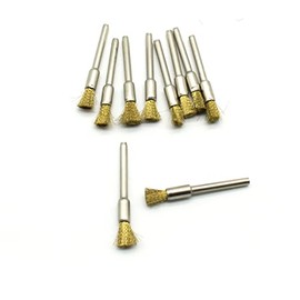TMAX 10 pc Brass Bristle 1/4 Inch Pen Wire Brush with 1/8 Inch Shank for Dremel and Other Rotary Tools on Rust Removal, Corrosion and Scrub Surfaces