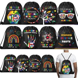 Bafeil 12 Pcs Hispanic Heritage Month Drawstring Bags Bulk Reusable Latin American Gift Goodie Treat Bags Backpack for School Hispanic Heritage Month Party Favors Decoration
