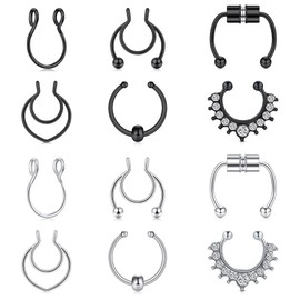 Briana Williams Fake Septum Piercing Ring Faux Septum Fake Nose Ring Clip On Face Piercings Jewelry Black Silver