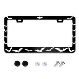 Bat Pattern License Plate Frame Goth Gothic License Plate Frames Aluminum Car Accessories Cover with 2 Holes and Screws 12 x 6 Inch for Front Rear Car Plate Decor for Women Men
