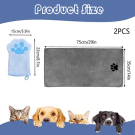 ZesNxj 2 Stück Hunde Handtuch, Hundehandtuch, Waschhandschuh Hund Langlebig und Schnell Trocknend, Hundezubehör Mikrofaser Handtücher für Hunde und Katzen(Grau, Himmelblau)