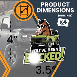 You've Been Bucked Funny Bronco Car Magnet, 4x3.4 inch, 4 Pack, Horse-Themed Twist on Duck Duck, Off-Road & Equestrian Funny Gift for Bronco Owners, Durable & Weatherproof, Made in The USA