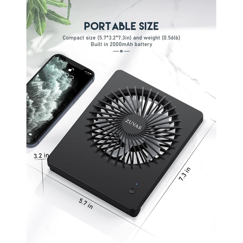 Zuvas Desk Fan Battery Operated, Rechargeable 180°Tilt Folding Personal Ultra