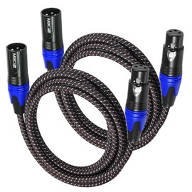 MIKIZ XLR Cables Braided 6ft 2 Pack Color Coded in Blue - Premium Anti-tangling XLR Patch Cables Short for Microphone DJ