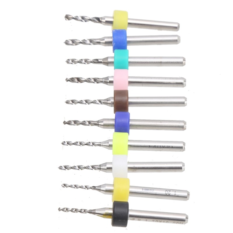 10Pcs Micro Drill Bit Set Cemented Carbide 1.2-2.1mm Printed Circuit