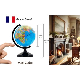 Exerz Educational World Globe 14cm - Political Map in French - Swivel Rotating Desk Top Globe - Diameter 14cm (French)