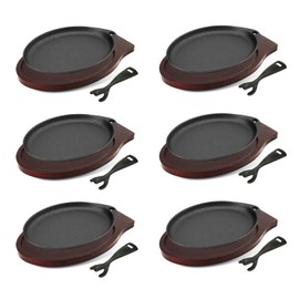 DVK Cast Iron Skillet Set Sizzling Plate With Wooden Base Fajita Skillet With Removable Handle For Home Barbeque Kitchen Service