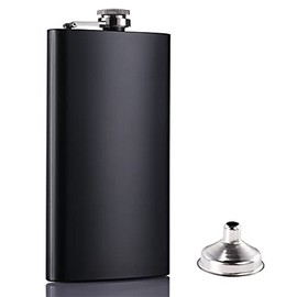 GENNISSY Silver 18/8 Stainless Steel 12OZ Hip Flask - Flasks for Liquor with Funnel(Black)