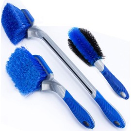 Juego de 3 cepillos largos azules para llantas y neumáticos para cepillos de neumáticos de auto para limpiar ruedas, cepillo para polvo de lavado con asa, suministros especiales para cepillo para polvo de lavado automático, accesorio de motocicleta, poste