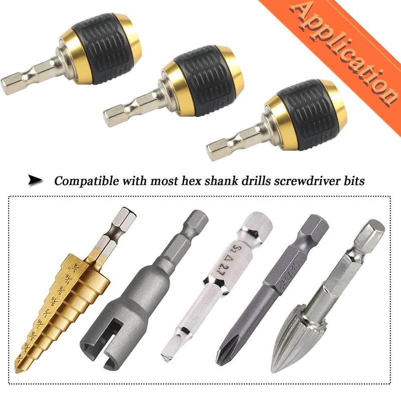 Mesee 3 Pcs Self-locking Drill Bit Holder 50mm, 1/4 Inch
