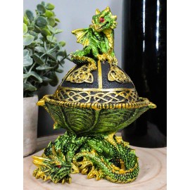 Green Dragon Mother With Hatchling On Celtic Knotwork Dome Egg Decorative Box