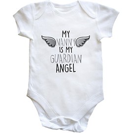 Hippowarehouse My Nanny is My Guardian Angel - Heaven Baby Vest Bodysuit (Short Sleeve) Boys Girls White