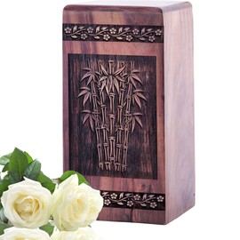 Elegant Wooden Memorial Urn, Small Ashes Keepsake, Decorative 5-Inch Box, Black Wood Keepsake Urn