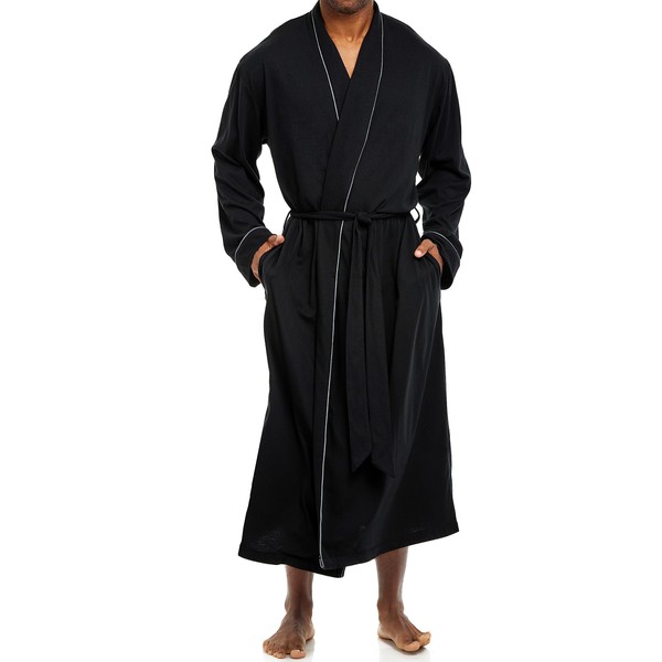 Alexander Del Rossa Mens Long Knit Lounge Robe with Pockets, Bathrobe XL Black (A0860BLKXL)