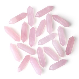 ZHIYUXI 20 PCS Rose Quartz Healing Crystals Wands Hexagonal Pointed Crystal Set Crystals and Healing Stones Reiki Energy Balancing Healing Crystals Set Gemstones Meditation Therapy Decoration Gifts
