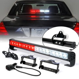 Xprite 18" LED Strobe Traffic Advisor Flashing Light Bar, Front Bumper Grille Warning Emergency Flashing Lightbar, w/Suction Cup Mount for Ambulance Firefighter Vehicle Trucks White & Red