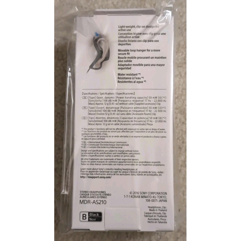 Sony NEW Sony MDR-AS210 Stereo Headphones for Sports - Clip