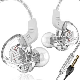 QKZ AK6 Wired Earphones (In-Ear),HIFI Sound Quality Noise Cancelling Monitor Gaming Ear Hooks Earphones 3.5mm Plug for Home Office Gaming Work School Sport Music Monitoring (With Microphone,White)