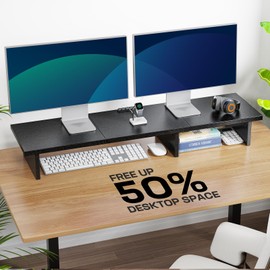 HUANUO Dual Monitor Stand Riser, Monitor Stand for Desk with Cable Clip, Computer Monitor Stand for 2 Monitors, Desktop Storage Shelf Organizer Stand for PC, Laptop, Printer, TV