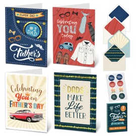 Decorably 8 Pack Glittery and Gold Foil 5x7in Happy Fathers Day Cards Set with Envelopes and Stickers, 4 Elegant Dad-Themed Designs Fathers Day Card for Dads, Grandads, with Printed Message Inside