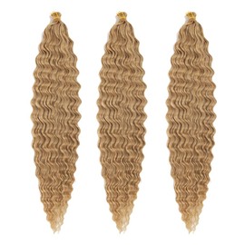 BALINGHAIR Ocean Wave Crochet Hair 22 Inch Deep Wave Braiding Hair Long Curly Crochet Braids Hair Extensions Red Brown(350#-3Pcs)