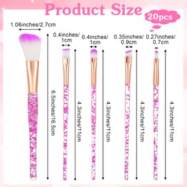 YBEATY 20 Pcs Glitter Crystal Makeup Brush Set Bling Concealer Eye Shadow Eyeliner Brushes Sparkle Foundation Cosmetic Lip Blending Synthetic Brushes Tools Kit for Women Transparent Handles
