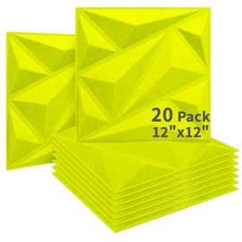 Art3dwallpanels Acoustic Panels 20 Pack Soundproof Wall Panels Acoustic Sound Dampening Panels, 3D Wall Panels Sound Absorbing Panels, 12" X 12", Fluorescent Green with Tape