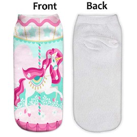 Benefeet Sox Womens Girls Funny Unicorn Socks Kids Silly Crazy Cute Ankle Socks Funky 3D Print Patterned Designer Socks Novelty Kawaii Pink Unicorn Low Cut Socks Fancy Colorful Socks, 6 Pack Unicorn