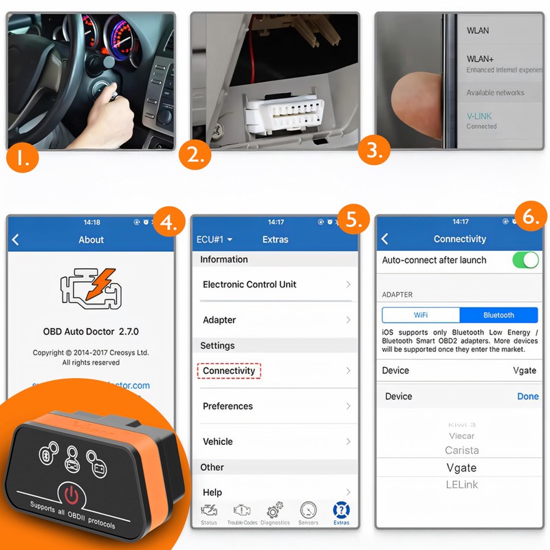 Retoo OBD2 Diagnostic Device Bluetooth, OB II Adapter, Car Scanner