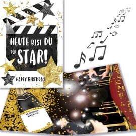bentino Music birthday card star with light effect, funny birthday card for all girls and ladies with a slope for a big appearance