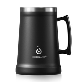 Ideus® Boccale di birra isolato con manico, 1000 ml, in acciaio inox, grande tazza termica in metallo, per l'Oktoberfest (nero)