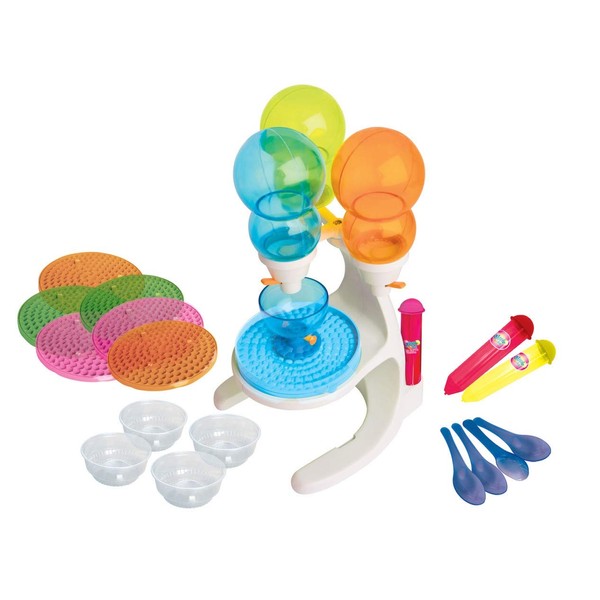 Dippin Dots Frozen Dot Maker, Includes maker, 6 trays, 4 bowls, 4 spoons, 2 pop pens, Instructions, Enjoy Dippin Dots at home, Use any soda, juice or milk, Freezes in 2 hours, Easy to use, Great gift