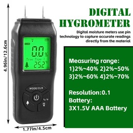 Moisture Meter, 4 Modes Moisture Meter with LCD Display, Accurate Faster Measurements, Moisture Meter, Pin Type Wood Moisture Meter for Quick Determination of Wood, Walls, Building Materials