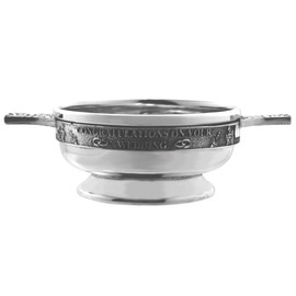 English Pewter Company Congratulations On Your Wedding Quaich Whisky Tasting Bowl Loving Cup with Celtic Handles - 3.5" Diameter [WD255]