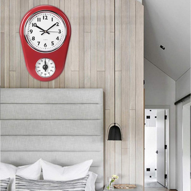 Fdit Wall Clock, Decorative Clock Red Kitchen Timer, Wall Decoration