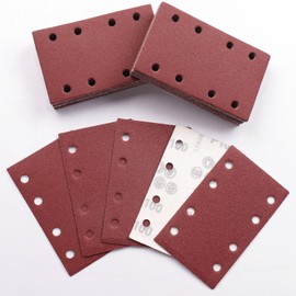 Sruhrak 80 x 133 mm Sandpaper, 50 Pieces Sanding Sheet 100 Grit Set Rectangular Sanding Sheet Velcro 8 Holes Sanding Pad for Orbital Sander