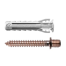 Fischer SX Plus 6 DVR Dowel with Double Screw for Copper Terminals, Ideal for Copper Pipes, Including Screws and 10 Dowels, 567647, Copper-Coloured, Diameter Foro: 6 mm