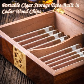 Glass Cigar Tube humidor Accessories with Cedar Wood Lining for Cigar Ring Diameter 48-56 Travel Humidors Cigar Cases for Men Cigar Glass Tubes Pocket Cigar humidor Gift Box for Special Cigars 5-Pack