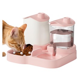 2-in-1 Automatic Dog Cat Feeder and Water Dispenser, Gravity-Fed Pet Food Feeder and Waterer Combo for Small and Medium Pets Cats Dogs, Large Capacity & Washable