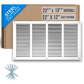 Fits 22x12 Duct Opening | Steel Return Air Grille by Handua | Vent Cover Grill for Sidewall and Ceiling | White | HVAC Cold Air Intake Grille | Outer Dimensions: 23.75"W X 13.75"