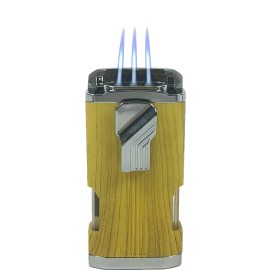 Ever Tech Triple Jet Torch Flame Refillable Butane Wooden Lighter Adjustable Cigar Punch - Silver