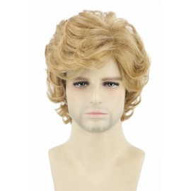 Topcosplay Men Wigs Blonde Short Curly Wavy Layered Cosplay Costume Party Wig Man Wig