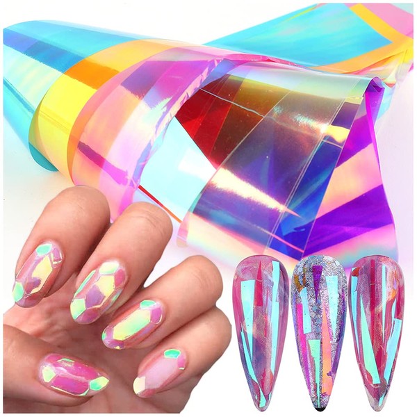 Dornail Aurora Film - Pegatinas holográficas de papel de vidrio roto para uñas, pegatinas holográficas para uñas de arco iris para decoración de uñas