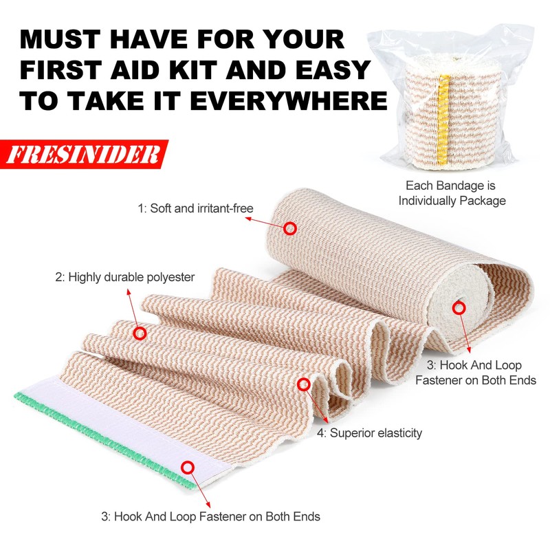 FRESINIDER Premium Elastic Bandage Wrap, 6 Pack 4" Cotton Latex