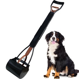 ienjoyed Pooper Scooper, Large Pooper Scooper for Dogs Heavy Duty, Dog Pooper Scooper with Long Handle & High Strength Durable Spring, Foldable Dog Poop Pick Up (32-inch) (Brown(Bottom Seamless))