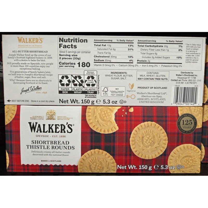Walker's Shortbread Thistle Rounds 5.3oz 150g (2 Boxes)
